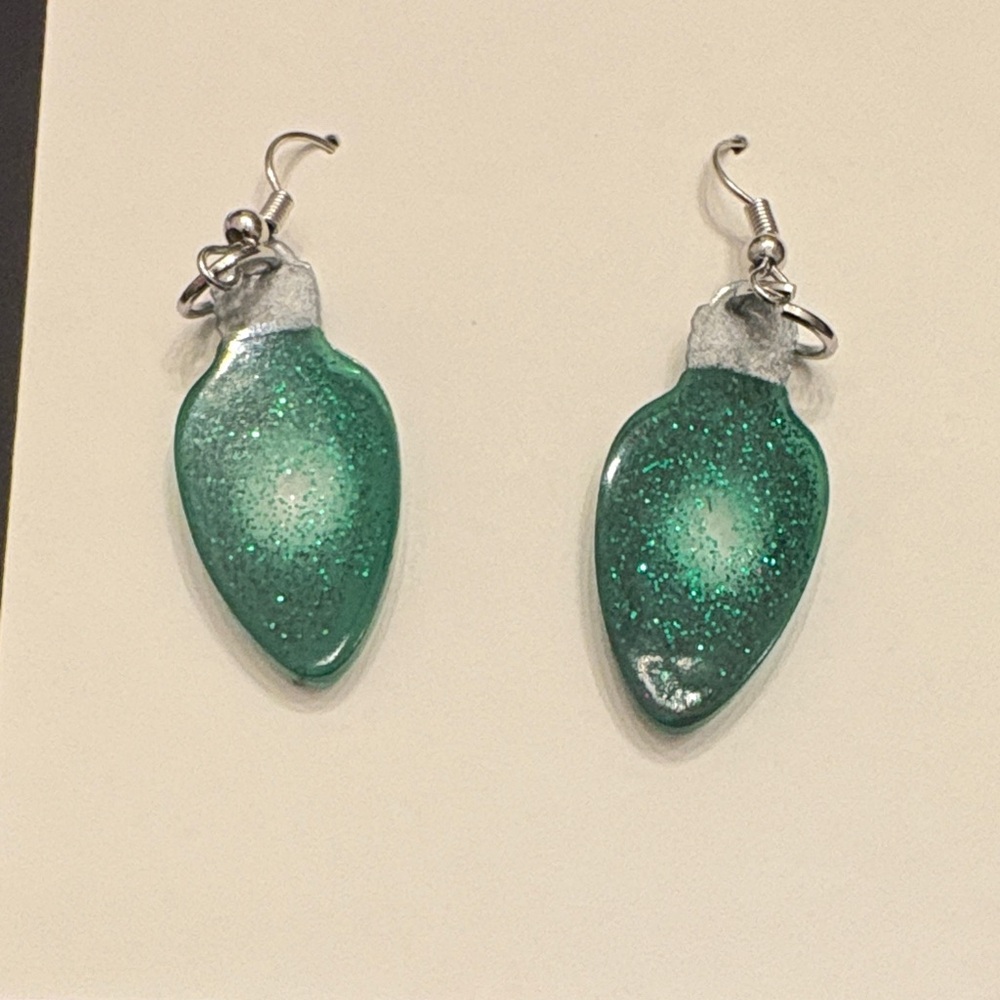 Green Glitter Teardrop Earrings